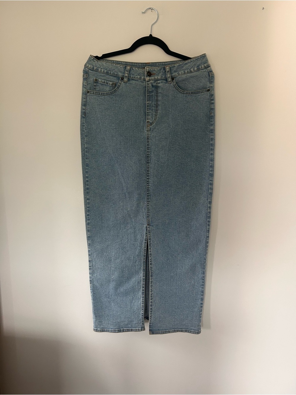 House of Holland Light Blue Denim Maxi Skirt with Front Vent